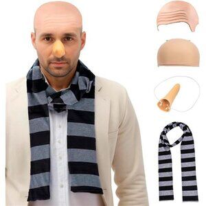 Men's Halloween Costume Party Dress Accessories with Scarf, Nose, Wig (Full set)